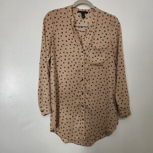 Forever 21 Small Tan Black Triangle Print Chiffon Tunic Hi-Lo Blouse S Read